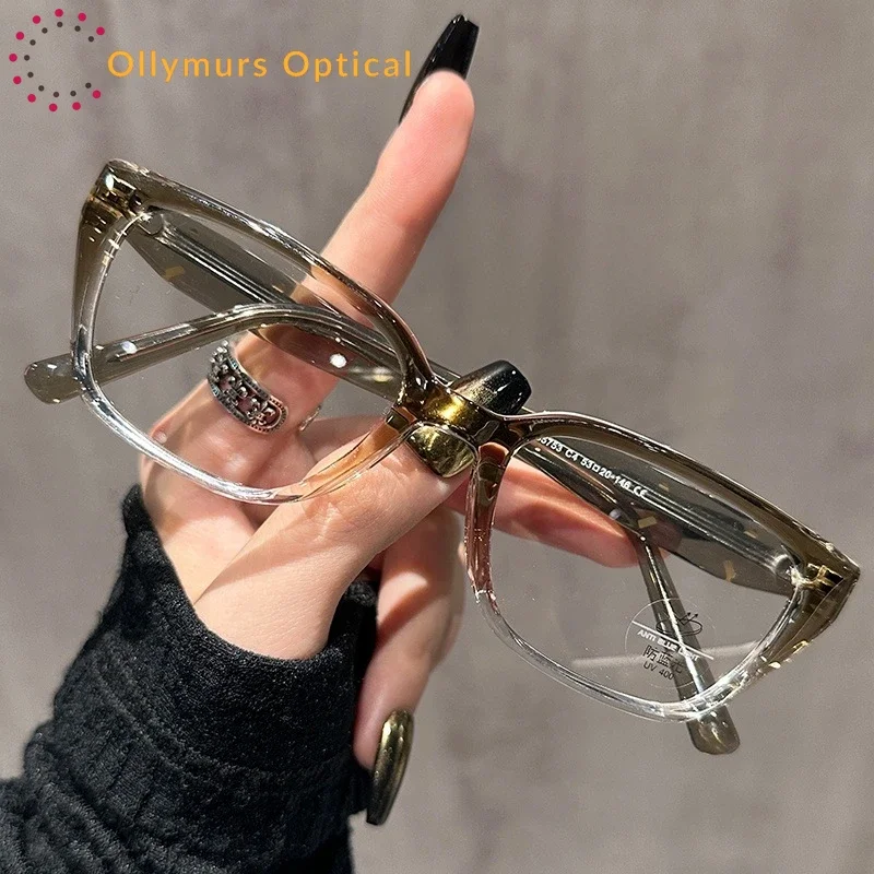 OLLYMURS عين القط موضة قصر النظر الشارع نظارات طبية هندسية النساء نظارات القراءة اللونية وصفة العدسات البصرية