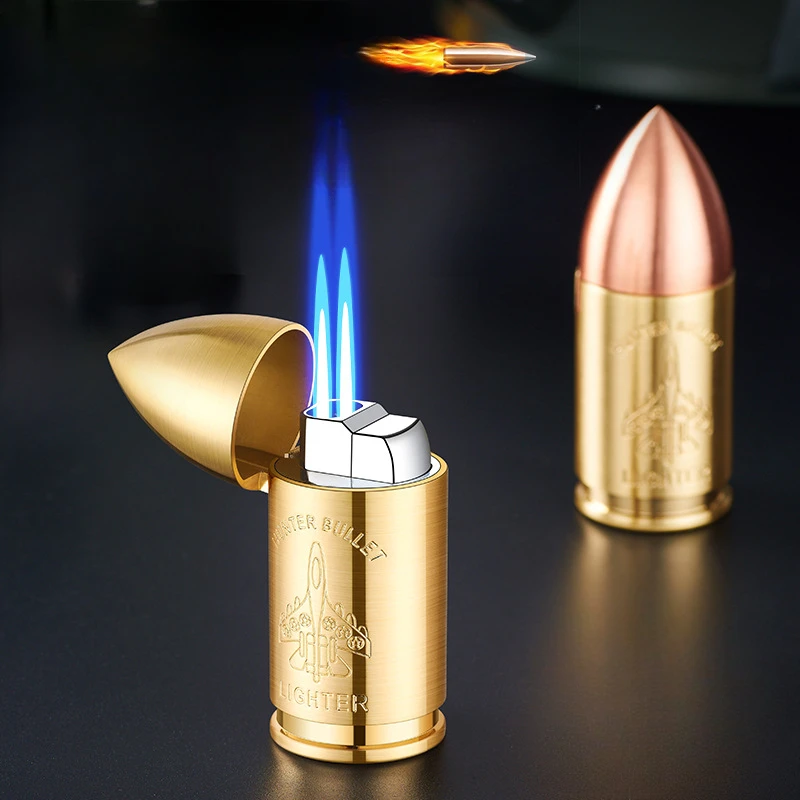 Metal Mini Bullet Shaped Inflatable Lighter Windproof Jet Flame Butane Gas Lighter Barbecue Cigarette Accessories Ignition Tool