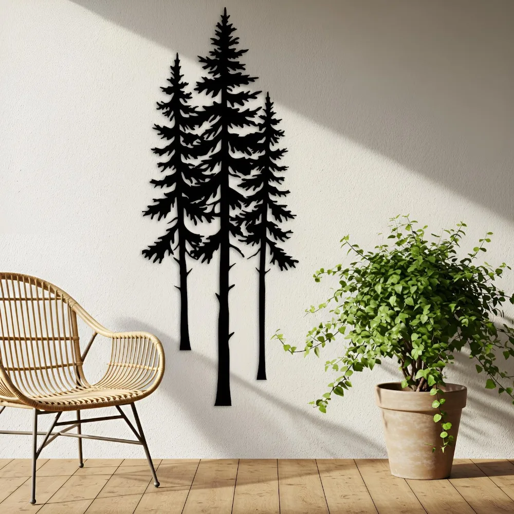 Tall Pine Tree Aluminum Wall Art Rustproof Weatherproof Indoor Outdoor Vertical Rustic Cabin Home Wall Decor Above Couch Ornamen
