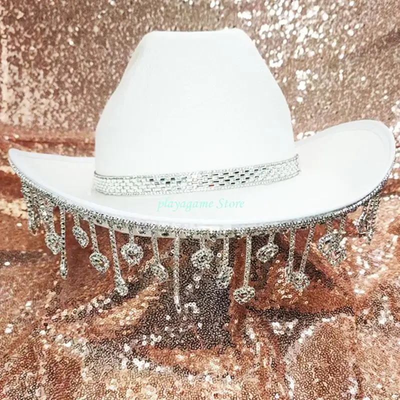 Y88A Ultra-flashing Cowgirl Hat with Shimmering Rhinestones for Bachelorette Party