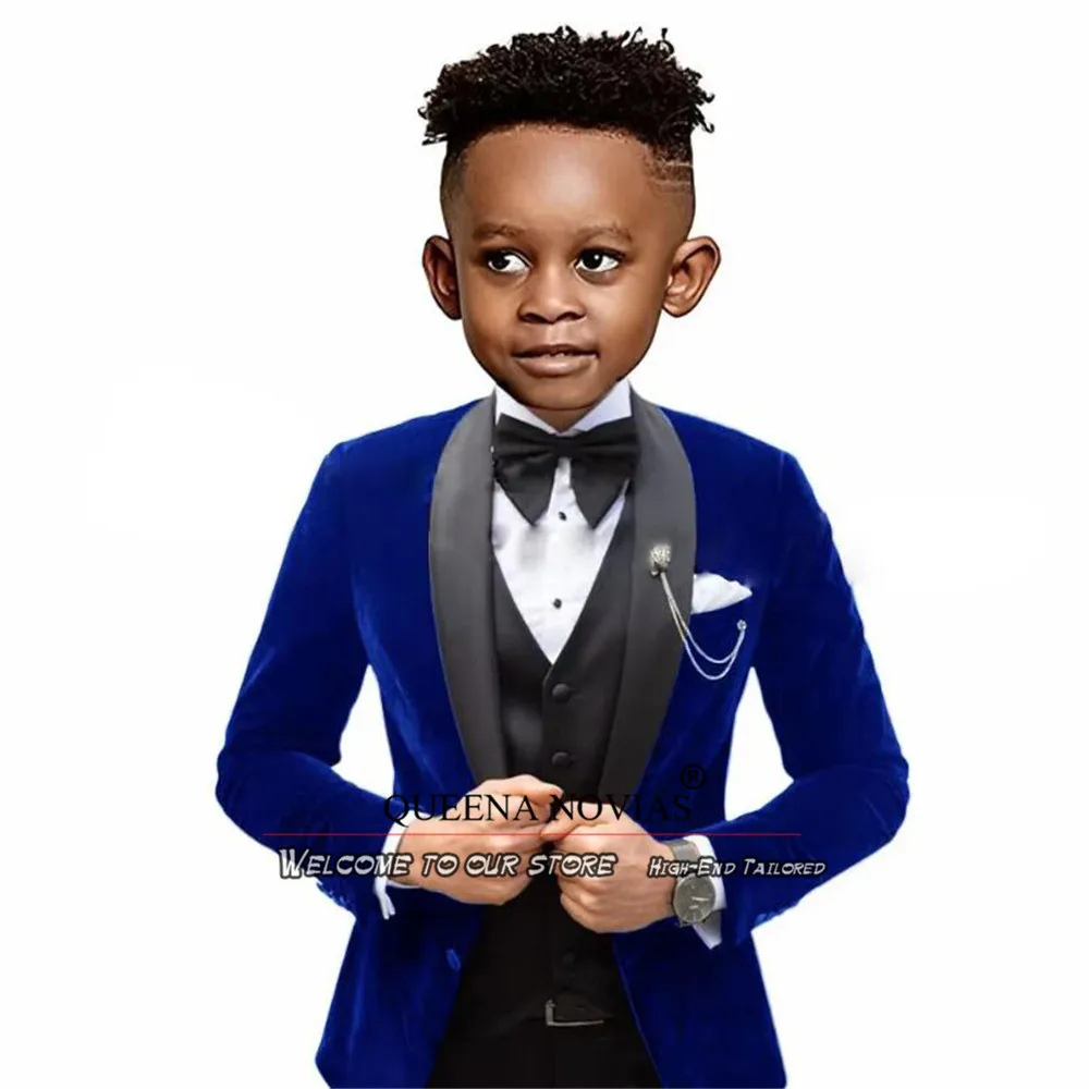 

Velvet Boy Suits For Wedding Black Lapel Prom Blazer Formal Party Children Tuxedo Custom Made Kids Homecoming Clothing 3 Pieces