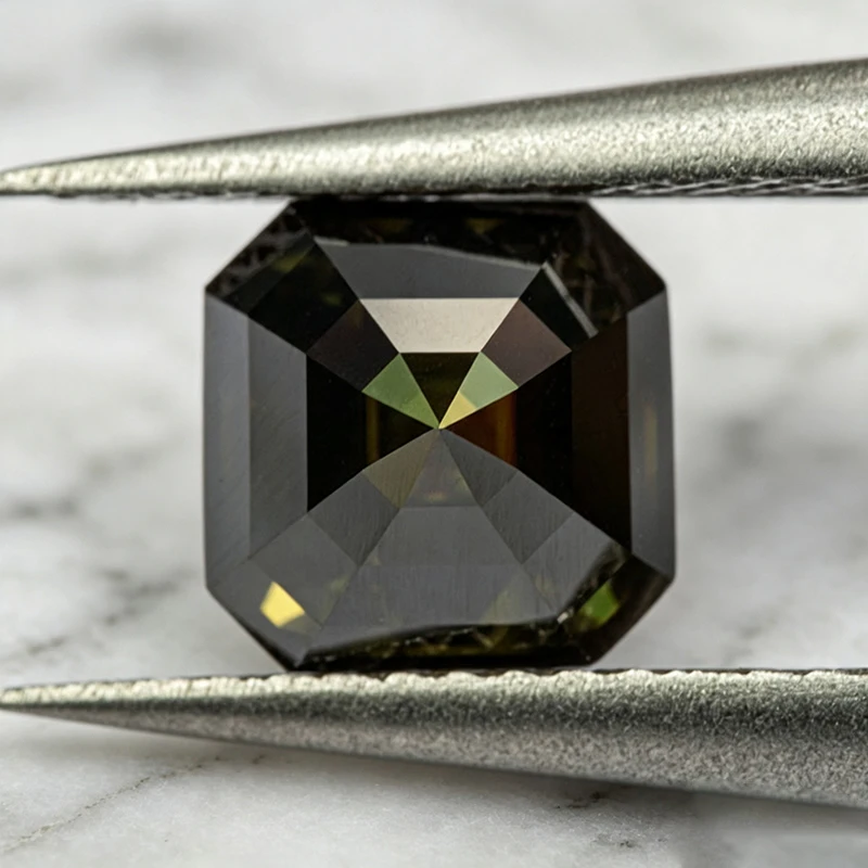 Moissanit-Stein in natürlicher gelb-grüner Farbe, Asscher-Schliff, Edelstein für DIY-Schmuckherstellung von Ringen und Ohrringen mit Zertifikat. – Detail 6