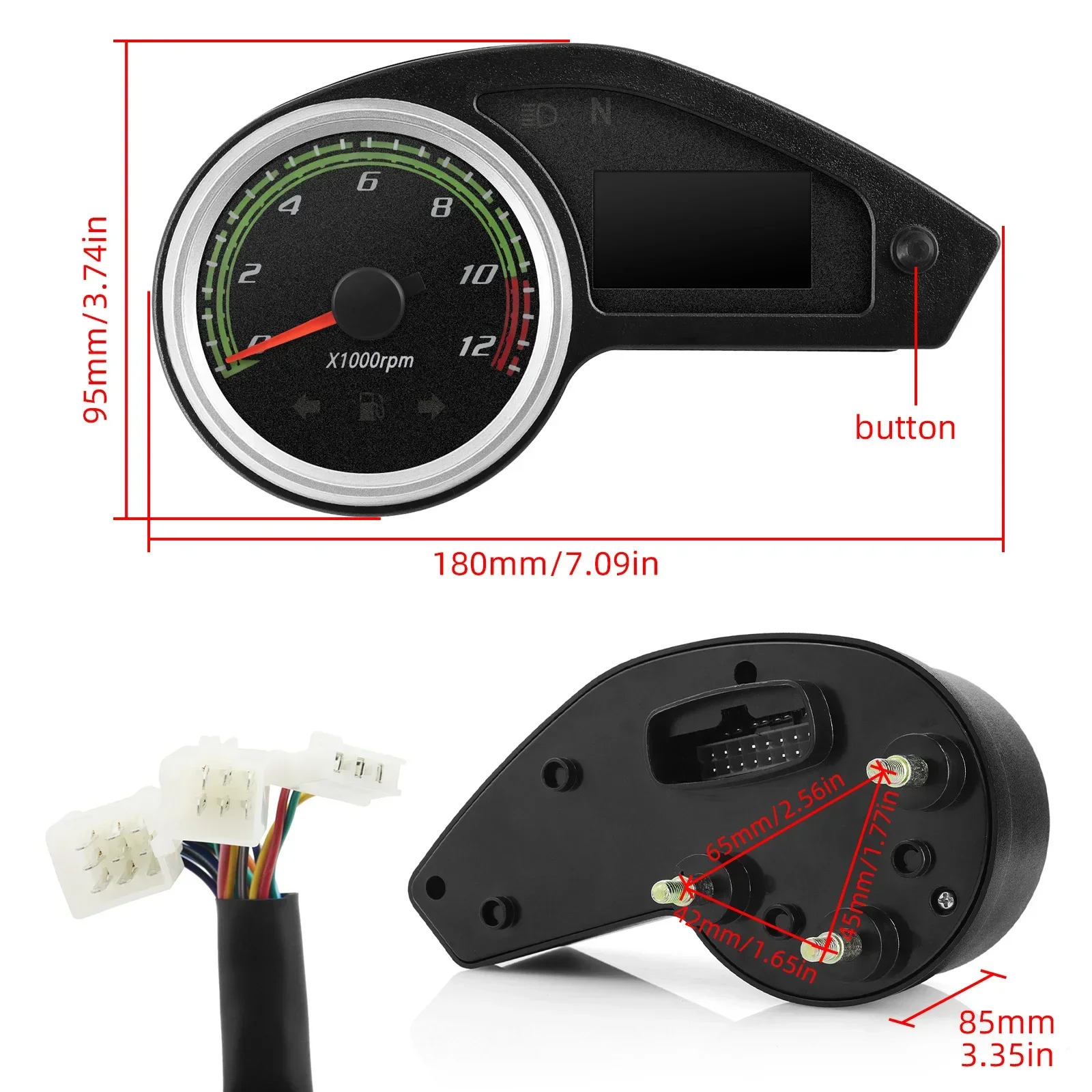 Motorcycle Speedometer Tachometer LCD Digital Instrument Odometer Moto Dashboard For 12V Motorcycle Universal Speedometer