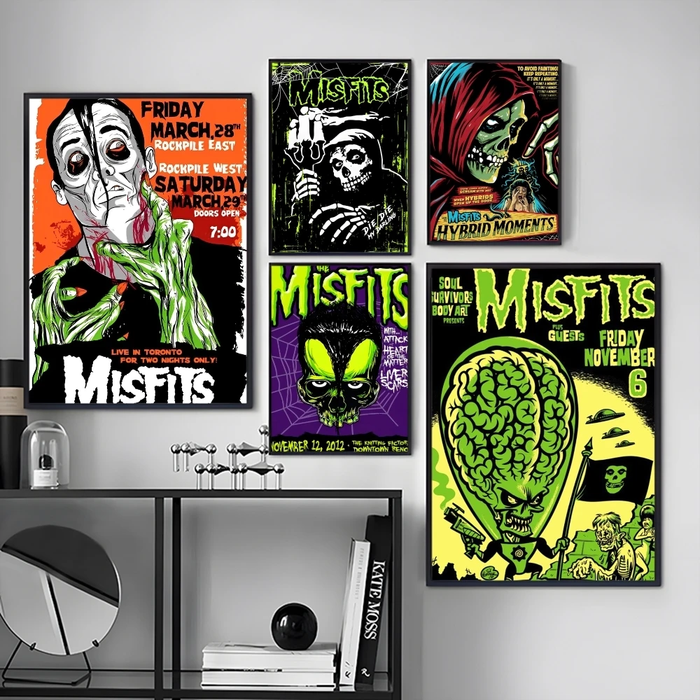 M-Misfits Band Painting Calligraphy Canvas Poster Art for Bedroom Living Room Home Decor Wall Decoration Decals Gift