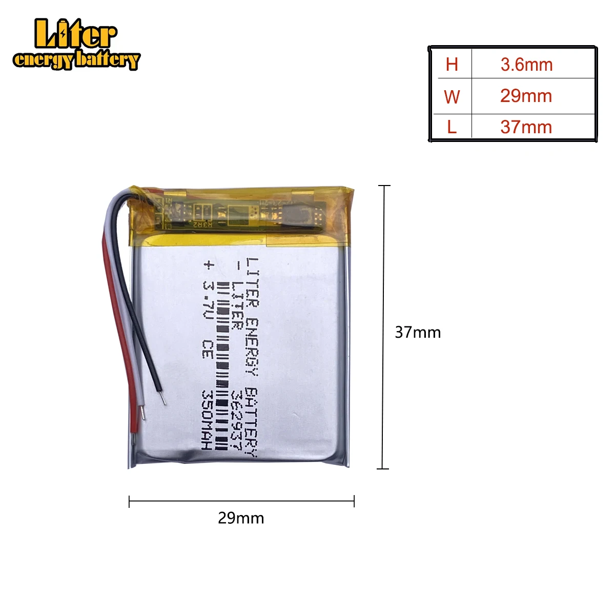 3.7V 350mAH 362937 3Wire Li-Polymer Rechargeable Lithium Li-ion Battery For Toy Recorder GPS MP3 MP4 Glasses