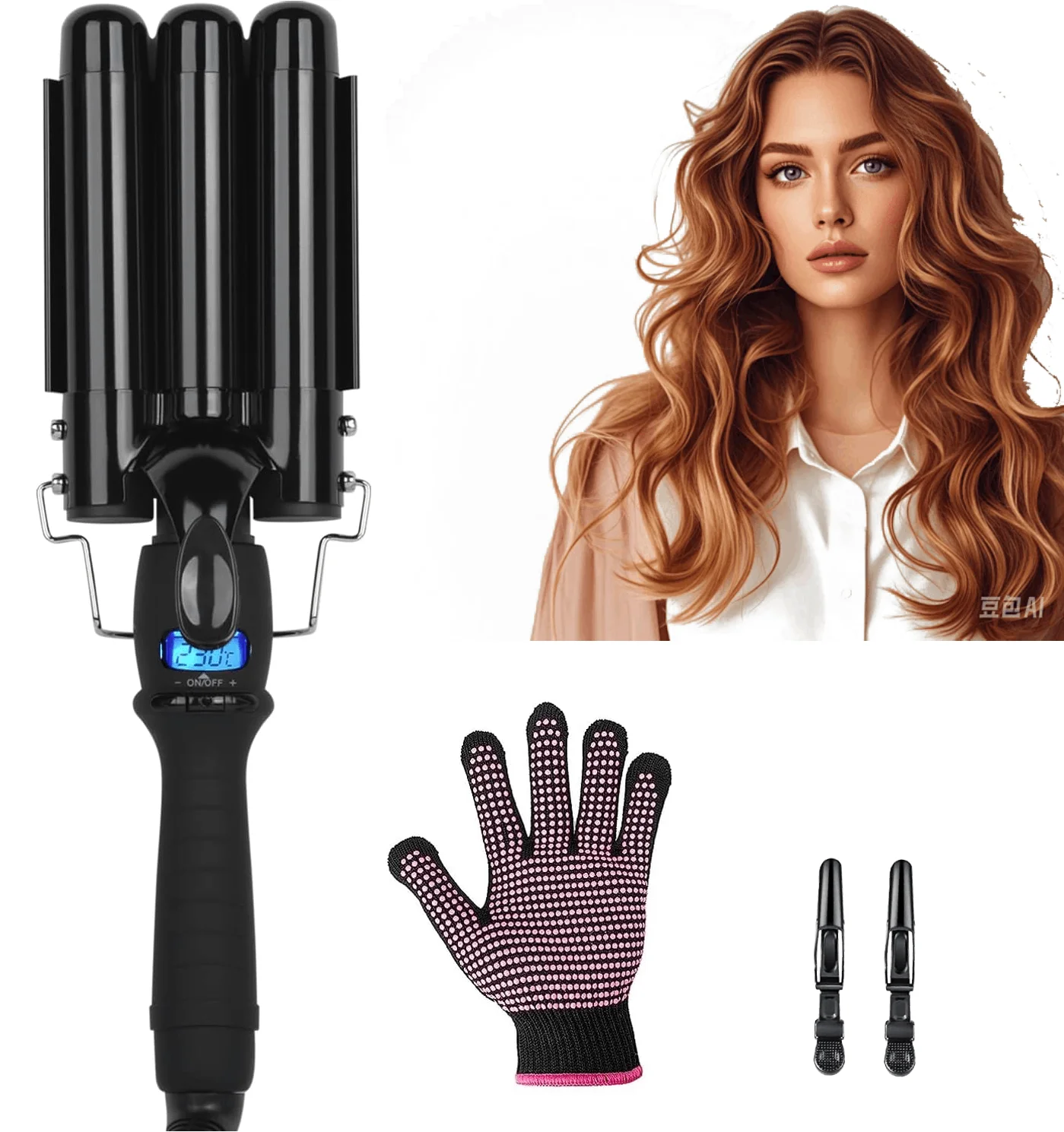 3 Barrel Curling Iron Wand Electric Professional Ceramic Hair Curler Roller Beach Waves with LCD Temp Display Styling Tools