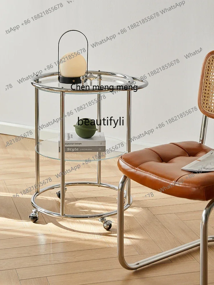 

ss7304 Light Luxury round Glass Coffee Table Small Apartment Modern Minimalist Living Room Movable Side Table