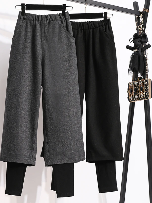 Plus size meninas outono inverno faion coreano sle lã calças de perna larga cintura alta corte reto solto ajuste calças casuais