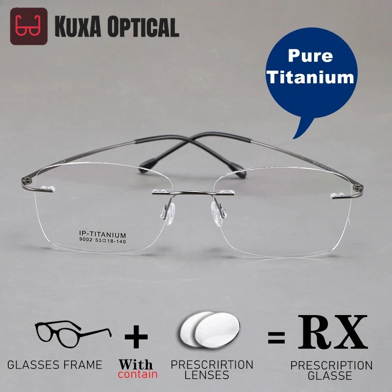 KUXA 2g Urltra-Light بدون شفة نظارات طبية نظارات العدسات البصرية قصر النظر نظارات الرجال تخصيص التقدمية التيتانيوم النقي