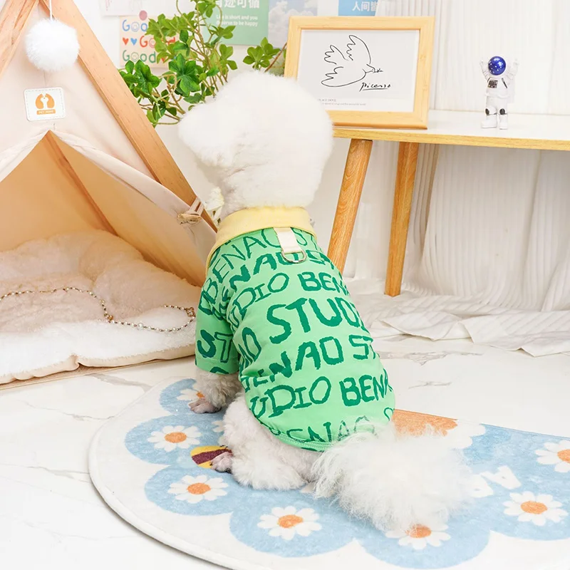 Summer New Dog Pullover Fashion Letter Full Print Puppy T-shirt Yorkshire Two Legs Clothes Pet Vest Teddy Clothing