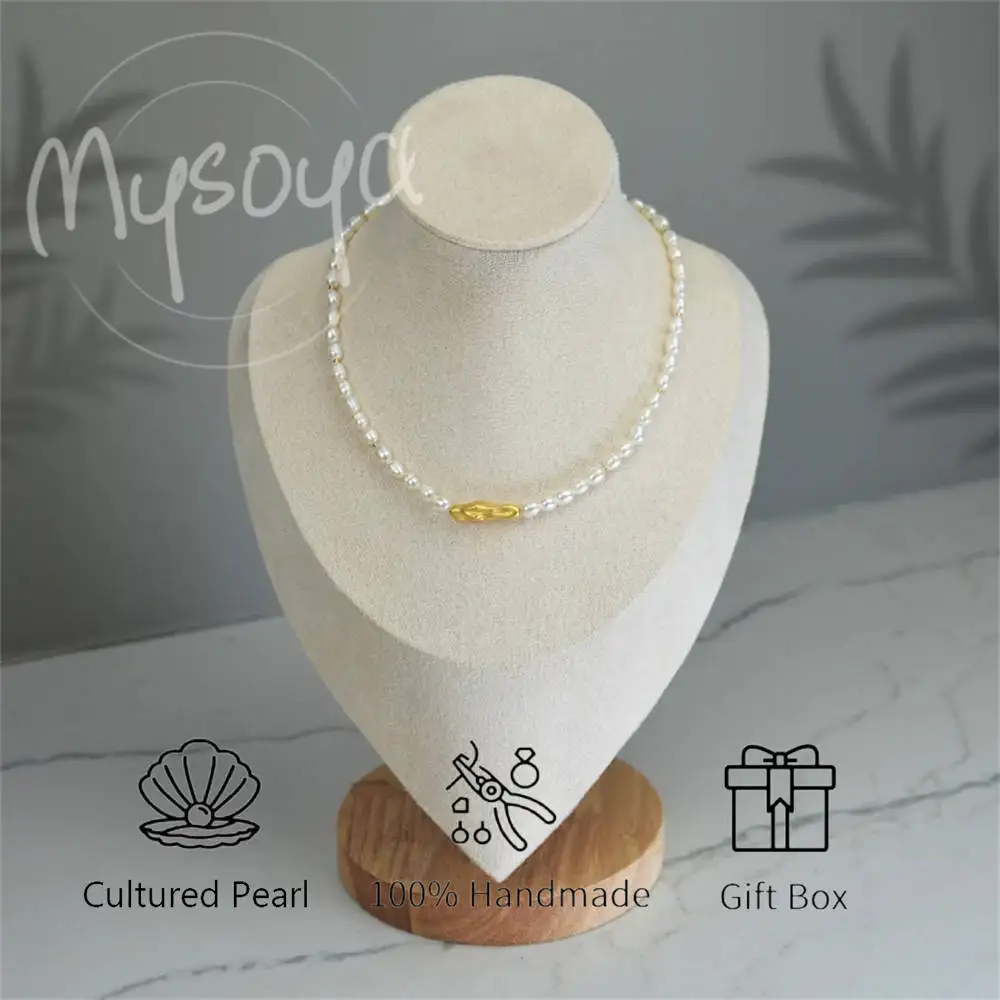 

MYSOYA White Rice-shaped Freshwater Pearl Necklace 5-6mm Has A Gift Box A Gift for Her/Him for Birthday/Wedding/Christmas