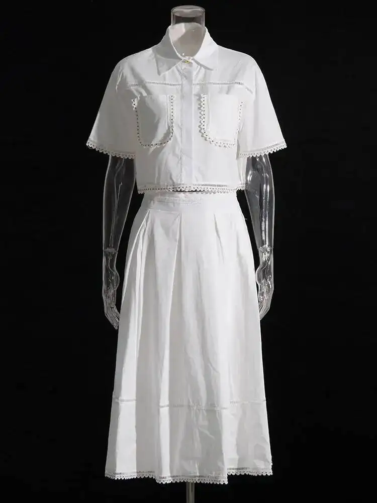 الصلبة قطعتين مجموعات للنساء التلبيب كم قصير بلايز عالية الخصر ألف خط تنورة التخسيس مجموعات الإناث الاسلوب المناسب الكورية KS7Z