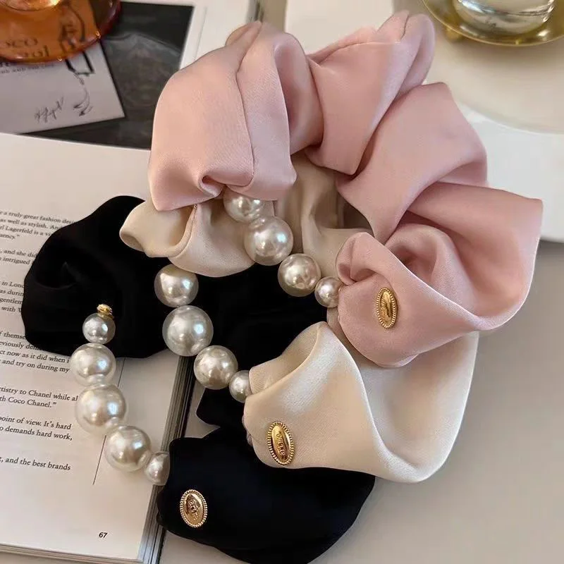 Elegantes Haargummi mit Perlen im Darm-Stil für Damen und Mädchen, süßes Haarornament, Pferdeschwanzhalter, Haargummi, Haar-Accessoires – Detail 7