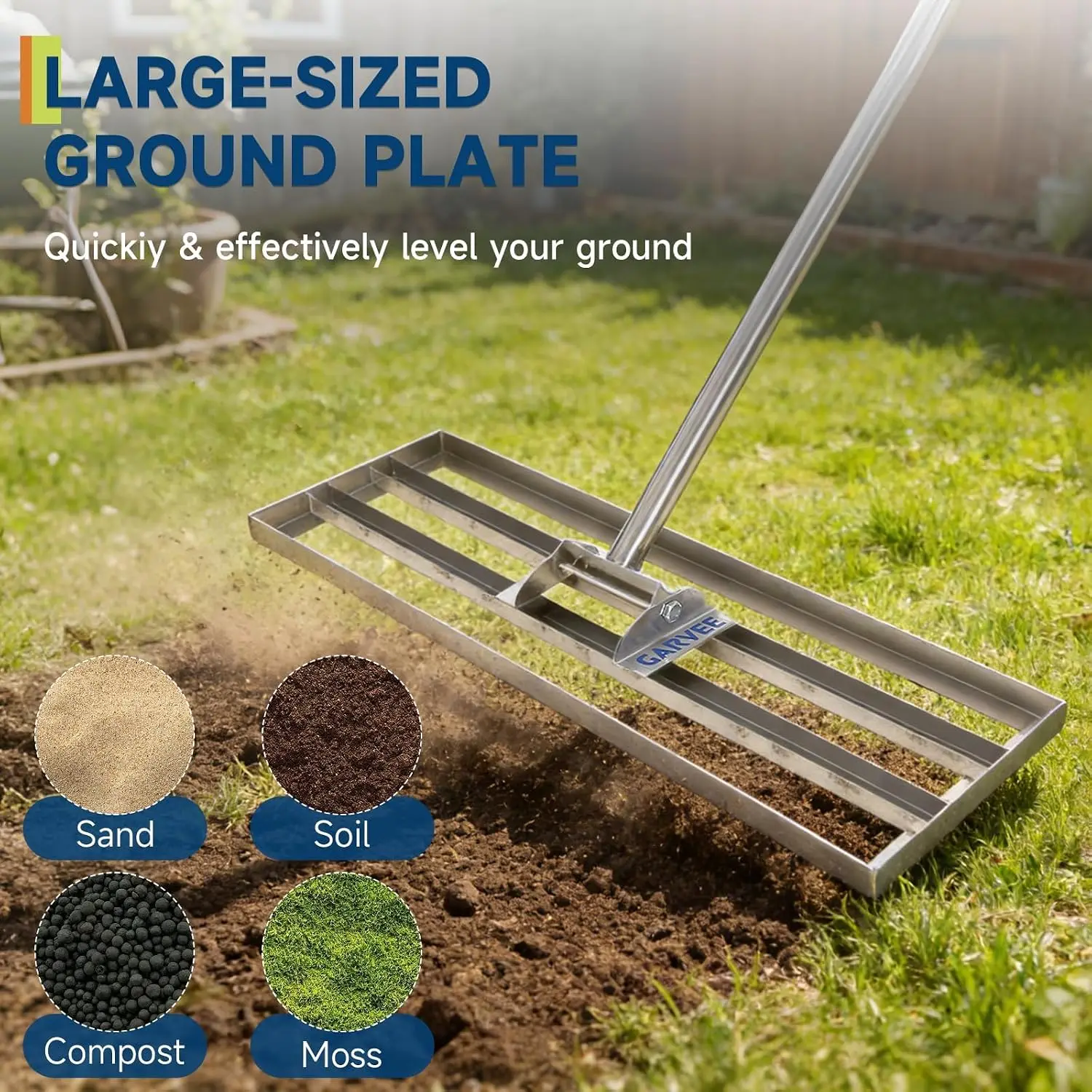 Tacleekii Lawn Leveling Rake with Handle Stainless Steel Head 6.5FT Extended Handle, Professional Yard Soil Spreader for Garden, Golf Course, Farm – Rust-Proof, Includes Gloves | Size