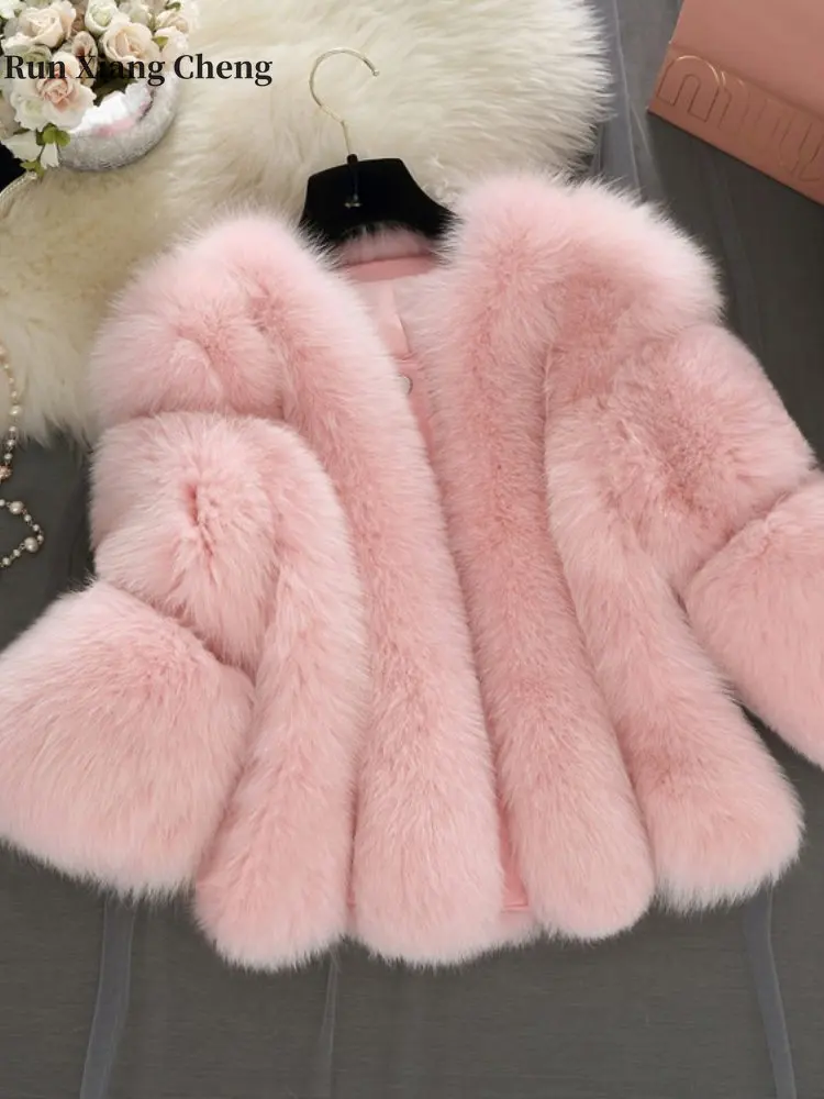 

2023 Autumn Winter Fur Fox Coat Women Fluffy Jacket Wholesale New Elegant Luxury Soft Warm Stand Collar