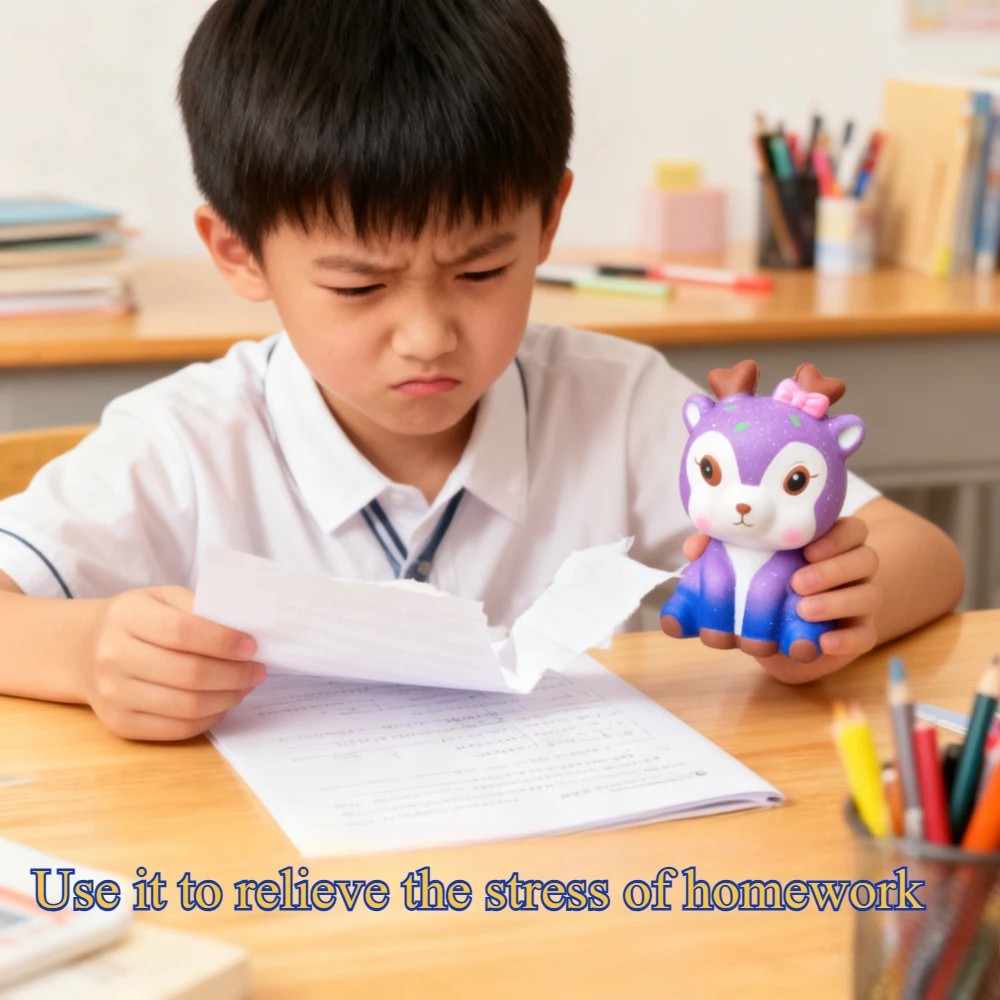 Squishy Blue Dream Starry Sky deer Squeeze Stress Relief Toy Set，Slow Rising Soft Fidget Toys for Kids Girl Gift