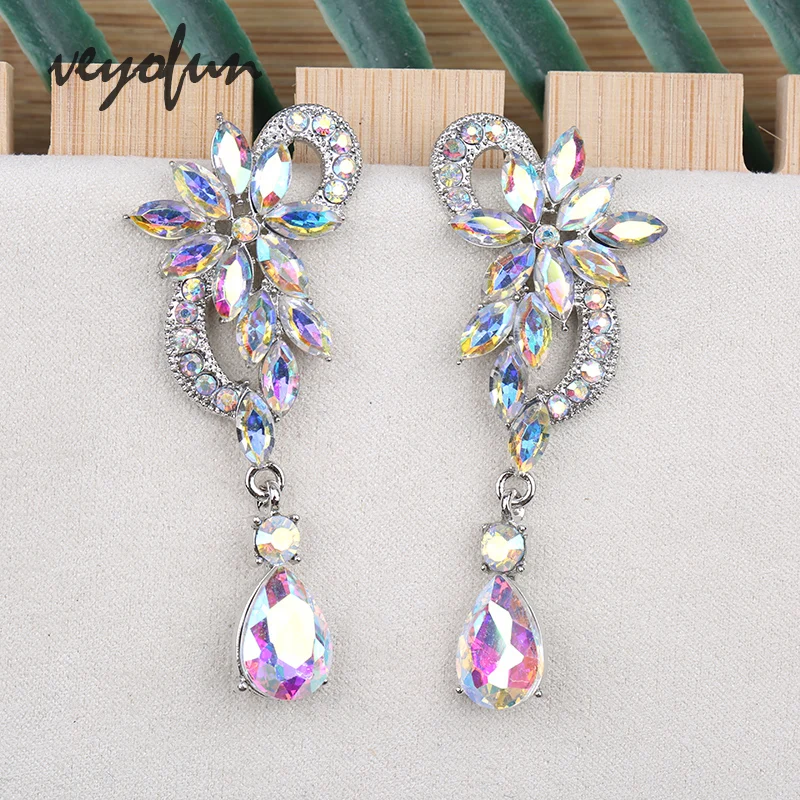 Veyofun Symmetrical Hollow Bride Crystal Drop Earrings Elegant Wedding Party Dangle Earrings for Women Fashion Jewelry Gift New