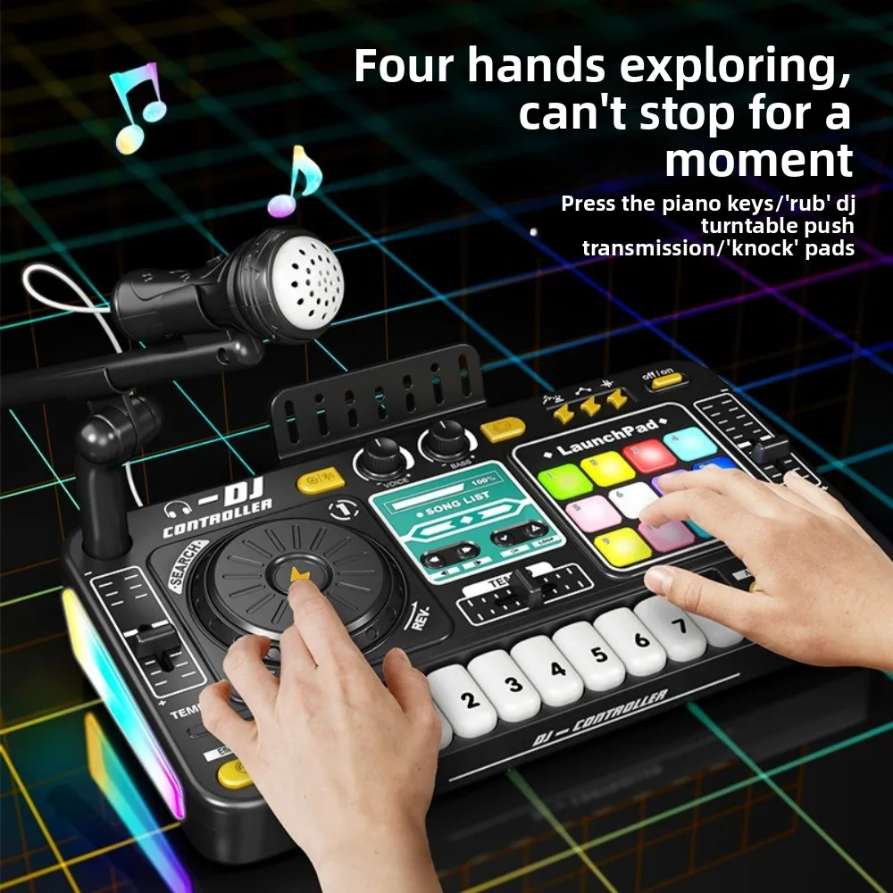 

Многофункциональный детский DJ-микшер с микрофоном, интерактивная электронная клавиатура-пианино, музыкальные эффекты, имитационный дизайн