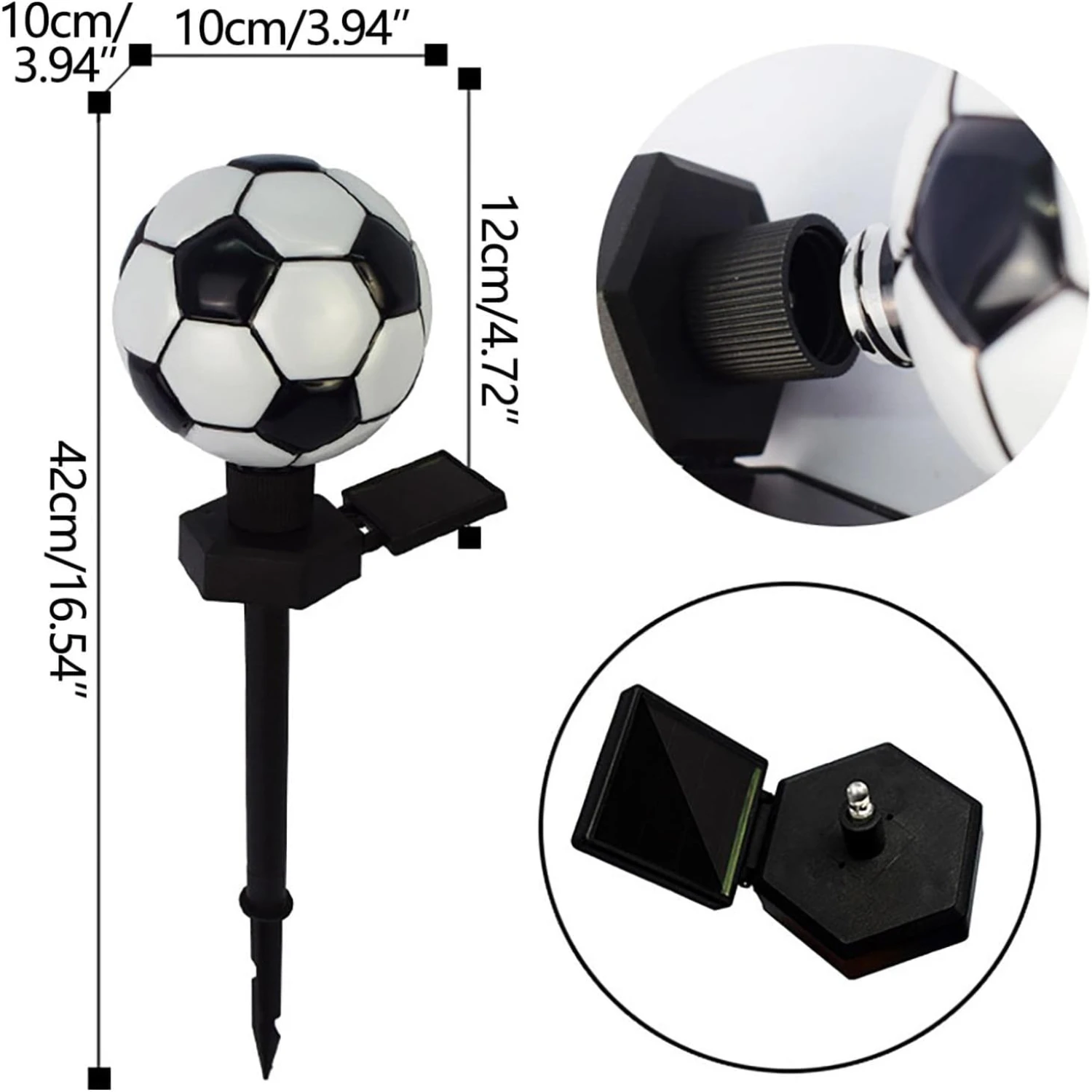 Sleek and sophisticated soccer ball-shaped solar pathway stake lamp, perfect for hosting sports-themed backyard gatherings. Add 