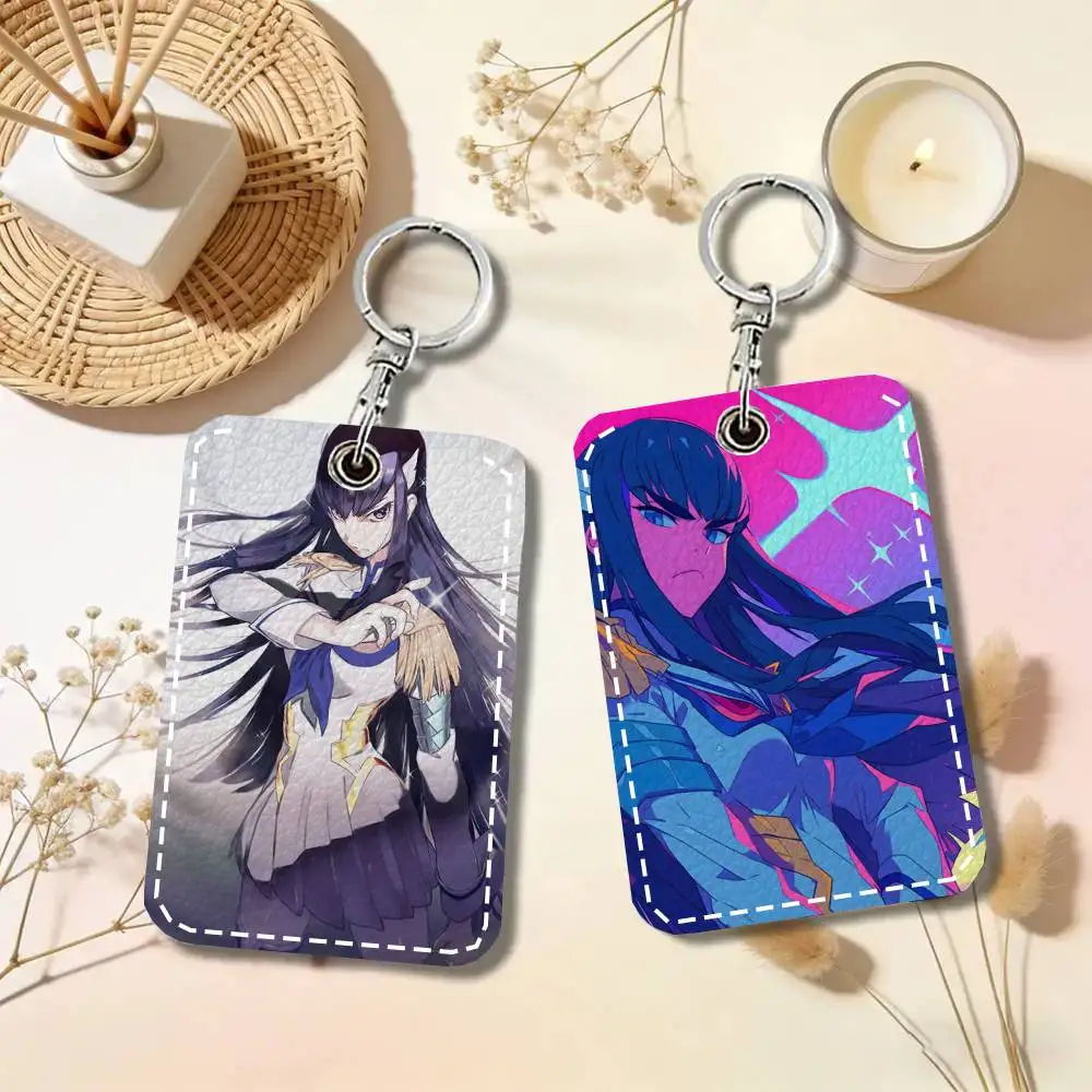 Satsuki Fantasy Animation K-Kill La Kill Card Case Keychain Access Card Bag Key Tag Ring Leather Card Holder Key Ring Access