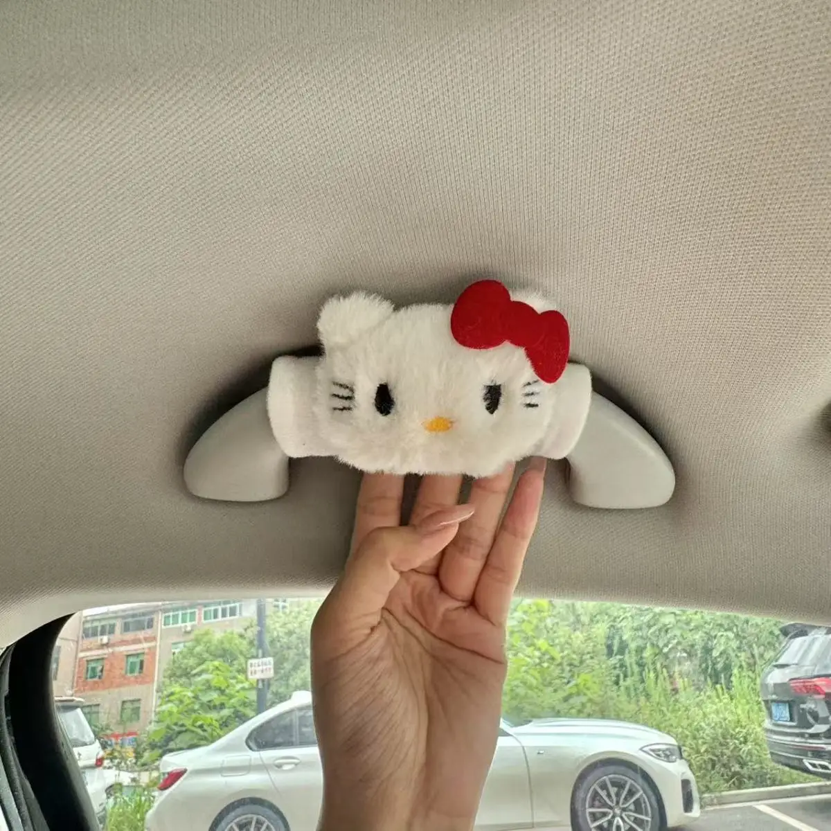 

Hello Kitty Car Roof Armrest Covers Soft leather Protective Cover Car Roof Handle Cover Auto Interior Accessories
