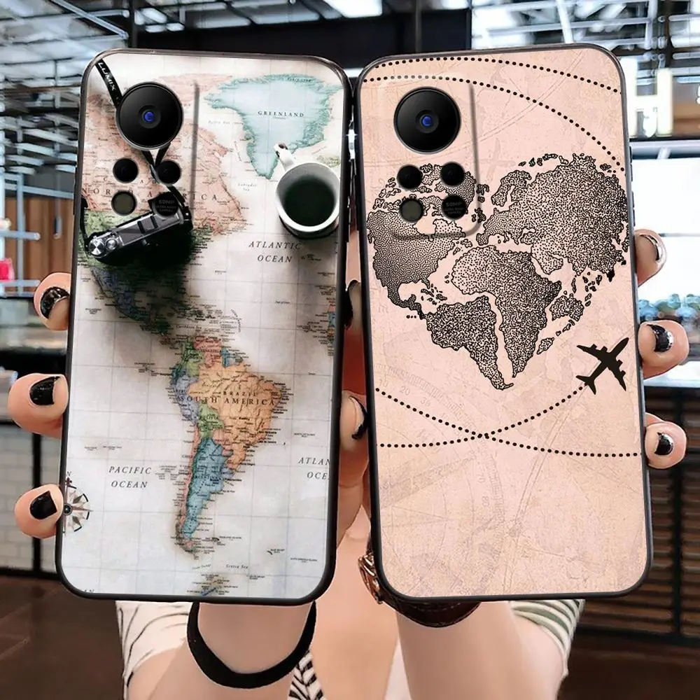 Case For Infinix TECNO SPARK 7 6 Air Go 5 Pro HOT 20 20I 5G 12 12I 11S 10 10I 10S 9 Play Case W-World M-Map Travel Airplan Plane