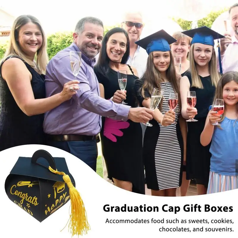 Graduation Favor Boxes 50X Graduation Favors For Guests Doctoral Hat Design Souvenir Decoration For Guest Class Centerpiece