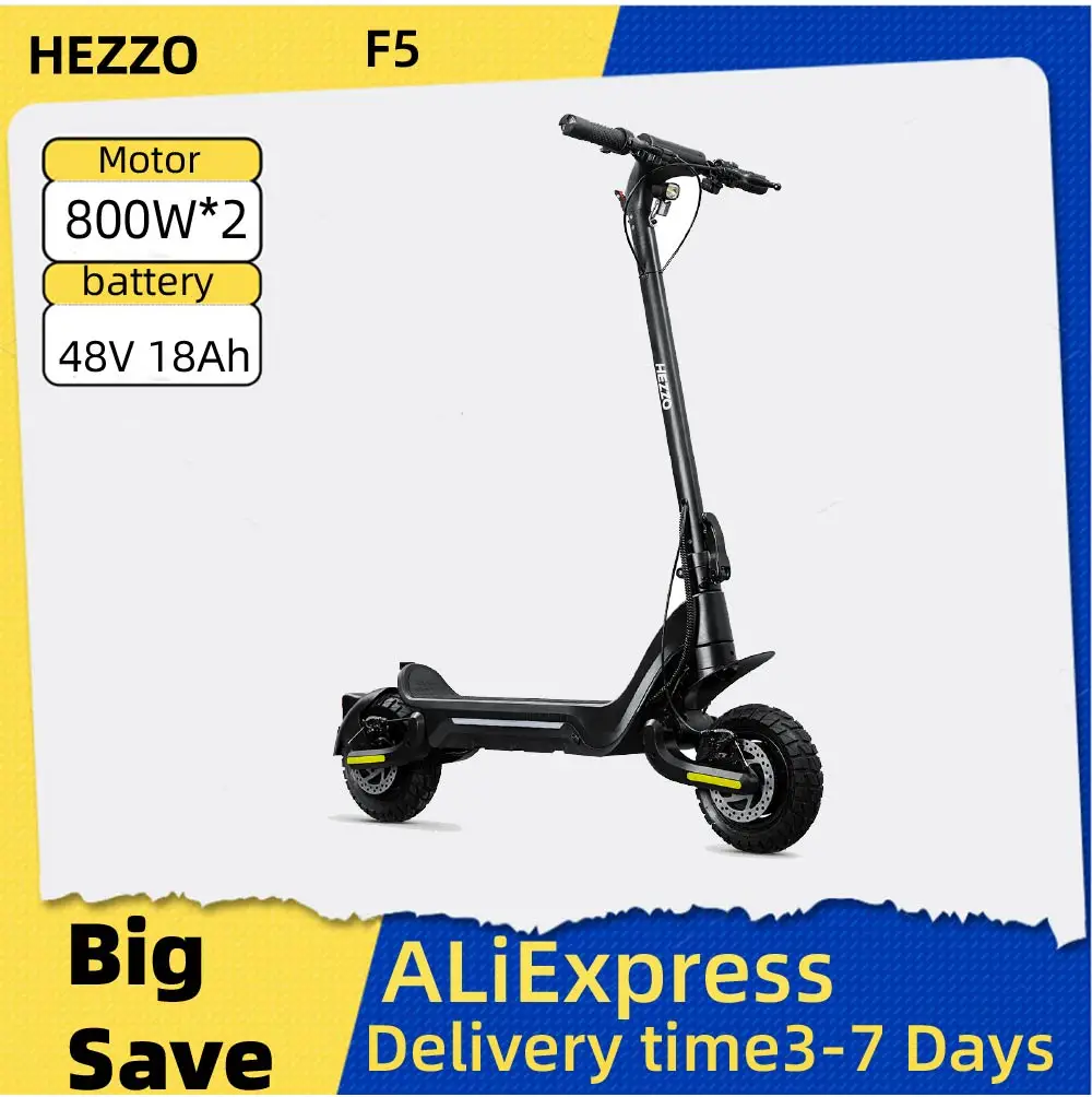 

HEZZO F5 Adult E-scooter 800W*2 Motor 48V 18Ah Battery Folding Electric Scooter 10 Inch Off-road Tire City Highway Escooter APP