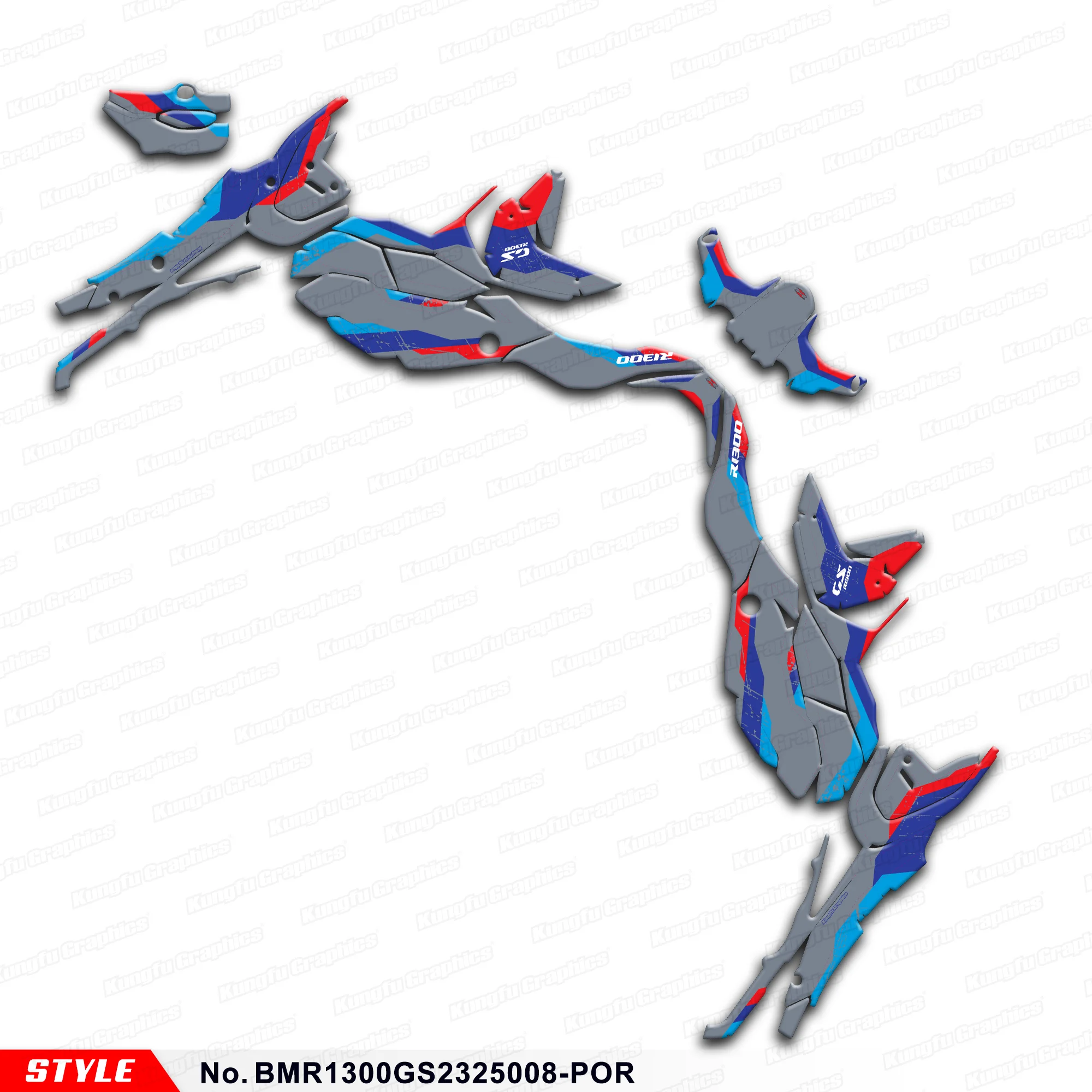JY RACING Motorcycle Graphics Stickers Complete for R1300GS R 1300 GS 2023 2024 2025, Rebuilding, BMR1300GS2325008-POR