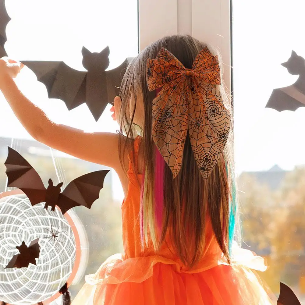 

Лента с бантом, заколка для волос, паутина, череп, призрачная сетчатая пряжа, аксессуары для волос, украшение для Хэллоуина, фестиваля, вечеринки для женщин и девочек J6Q6