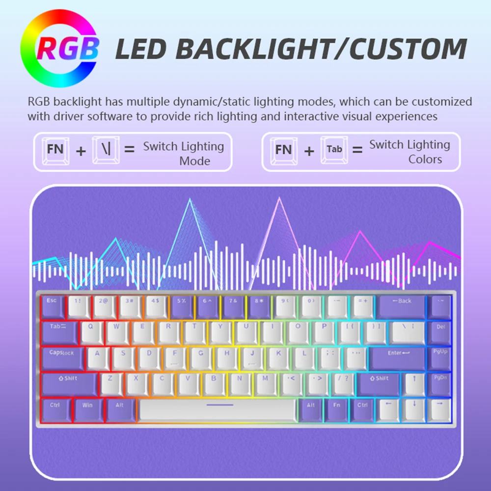 Imagem -04 - Teclado Mecânico para Jogos sem Fio Teclado Bluetooth Permutável 68 Teclas Luz Rgb Personalizado para Gamer Tablet Computador Trabalho G68