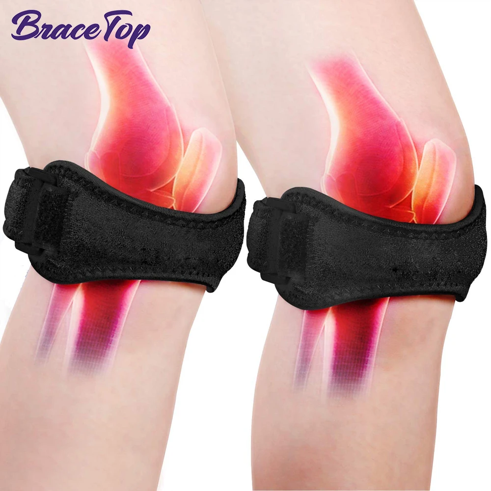 

BraceTop 1 Pair Outdoor Sports Knee Patellar Tendon Support Straps Band Adjustable Knee Support Brace Pads for Running Cycling