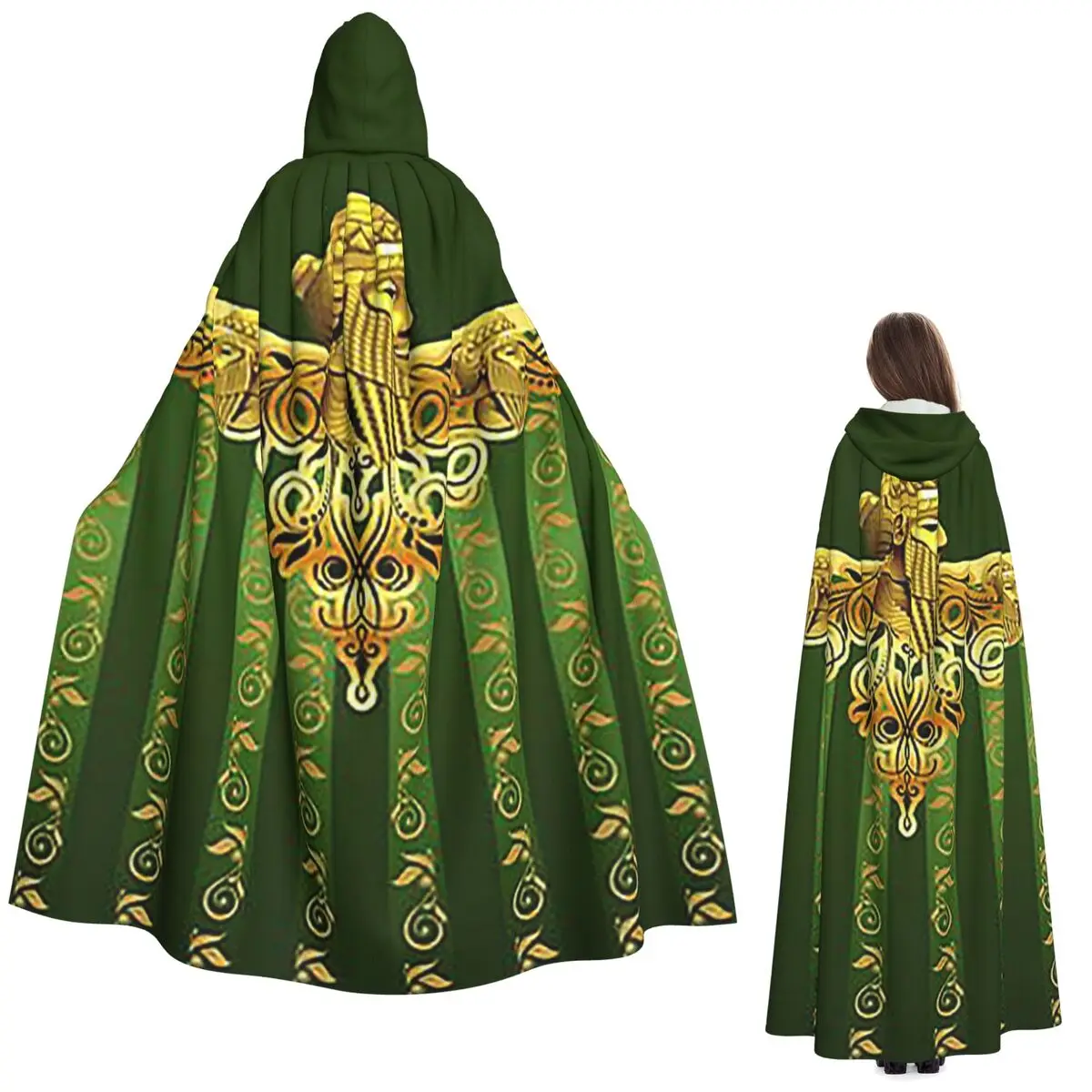 

Luxury Assyrian Suryoyo Flag Long Hooded Cloak Witch Medieval Costume Cosplay Cape HalloweenParty Adult Unisex