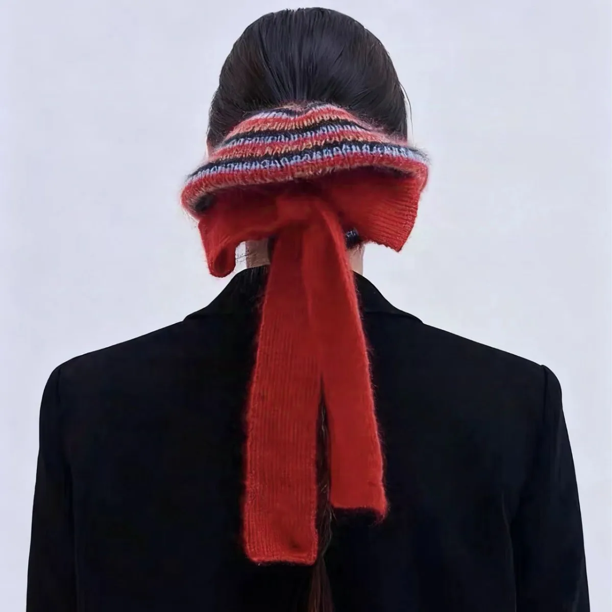 

1pc INS Trendy Colorful Striped Knitted Hair Band with Ribbon Bow – Stylish New Hair Accessory