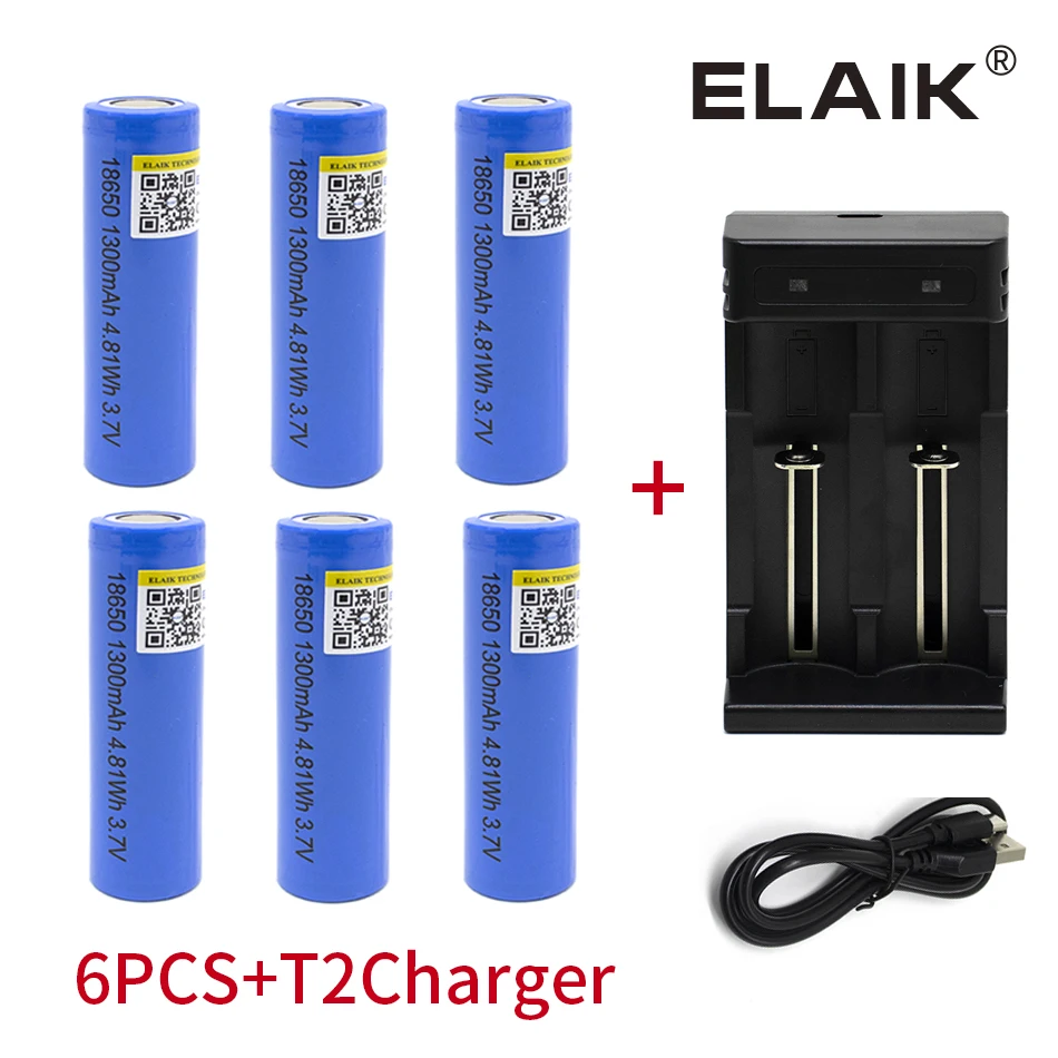 18650 1300 mah power lithium battery 3.7 V strong light flashlight rechargeable battery+T2 charger