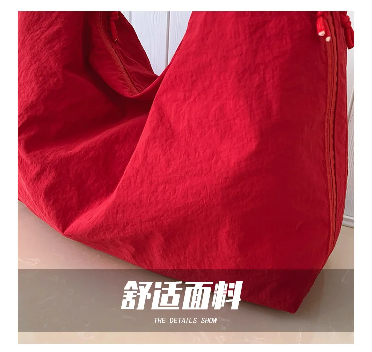 Lässige Nylon-Umhängetasche mit mehreren Taschen, Doppelreißverschluss, hohe Kapazität, Einkaufstasche, 2025, modische einfarbige Handtaschen, Einkaufstasche – Detail 3