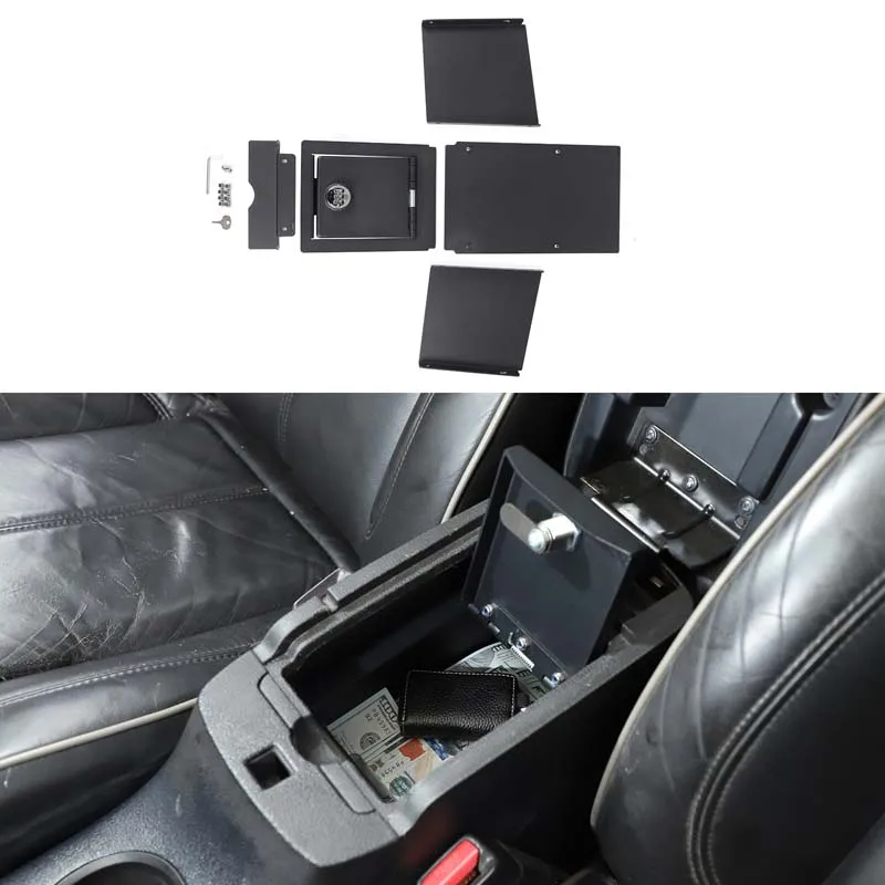 1Pcs Carbon Steel Black For Hummer H3 2005-2009 Car Armrest Storage Privacy Password Lock Security Safe Box Interior Accessories