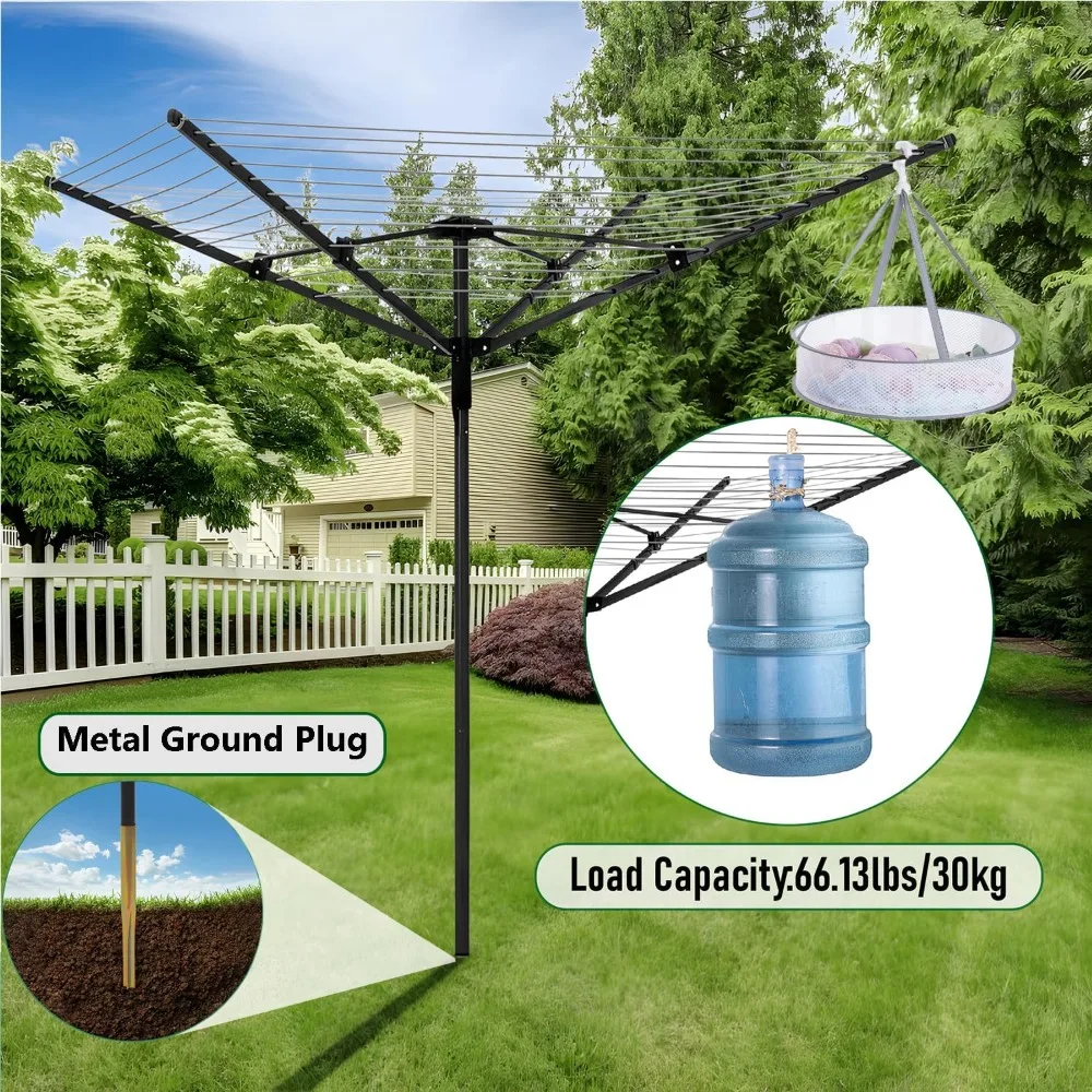 

Outdoor Umbrella Drying Rack,12 Lines with 165 Feet Umbrella Clothesline Outdoor Dryer Clothes Line,4 Arm Steel Frame Adjustable