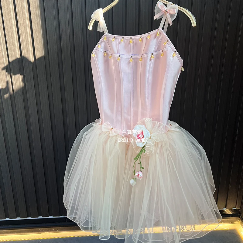 BT01402 haute qualité taille personnalisée enfants filles Ballet danse Performance porter Gilsay rose longue robe Tutu romantique