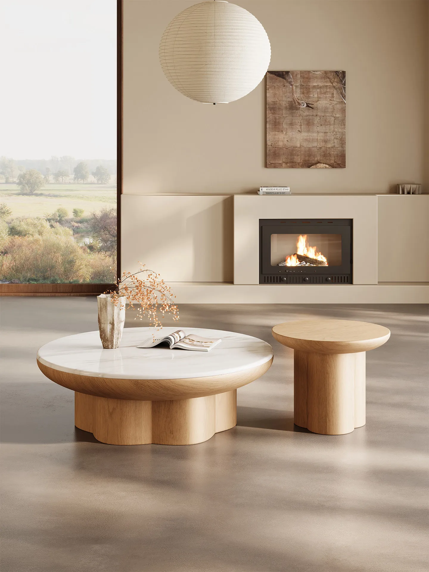 

PYJ natural imported luxury stone coffee table living room household round log style modern simple marble coffee table