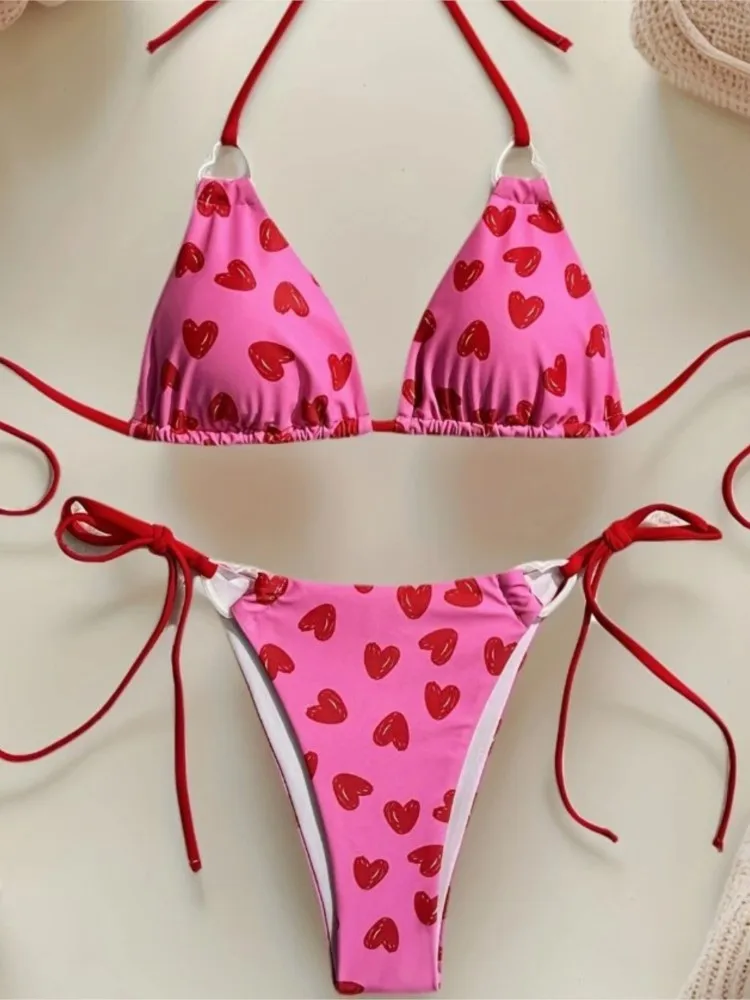 

New Sexy Women's Bikinis And Tankinis Simple Style Swimsuit Backless Beachwear Neck Halter Printed Leace-up Contrast Temperament