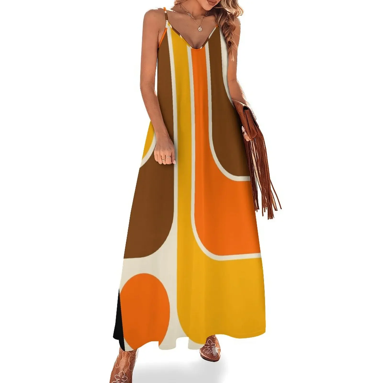 

Retro Geometric Design 624 Sleeveless Dress Beachwear Woman's evening dress luxury evening dresses for women 2024