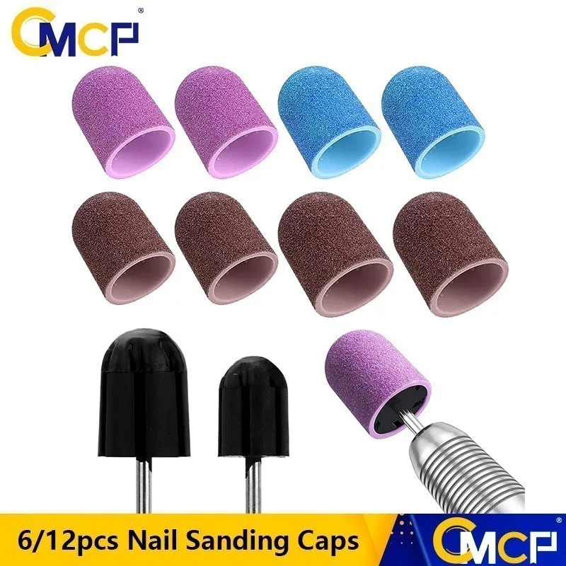 CMCP Nail Sanding Caps 6/12pcs Rubber Gel Remover Ceramic Nail Drill Bits Pedicure Manicure Milling Cutter Nail Tool