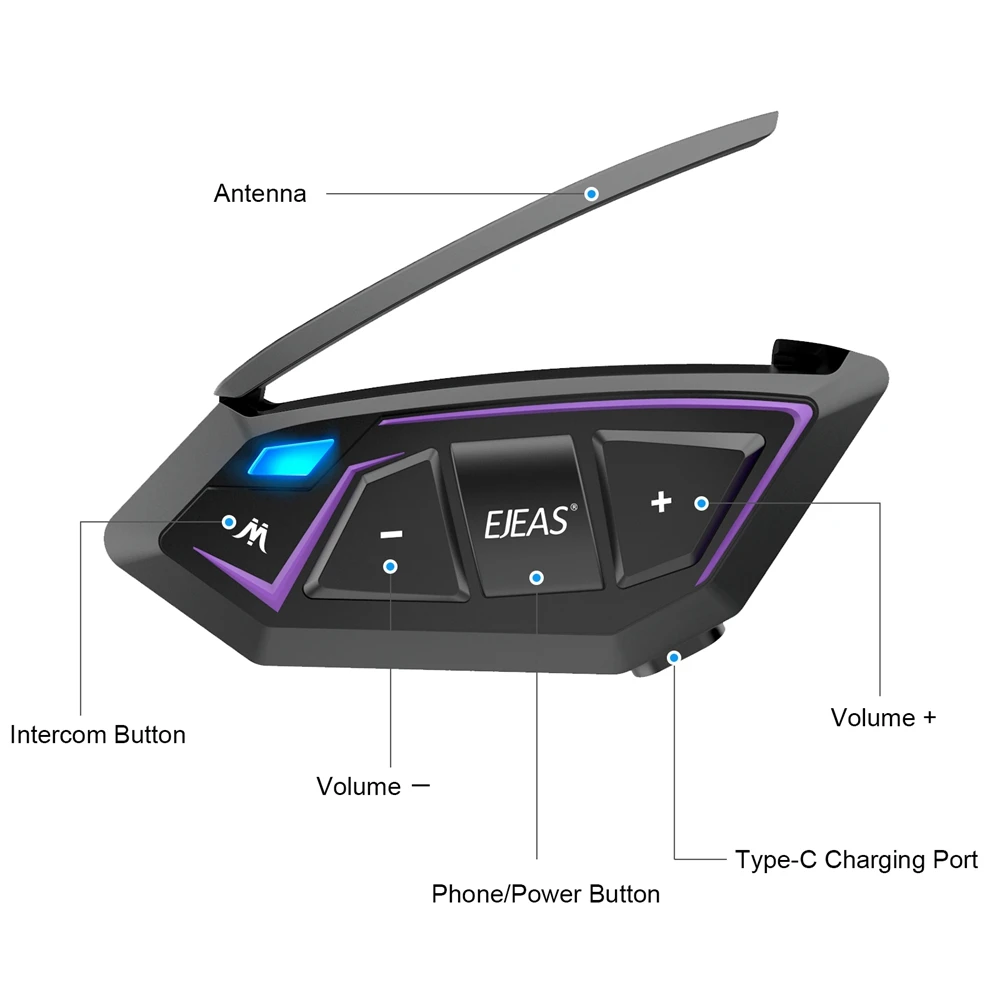 EJEAS 8 Rider Mesh Intercom Long Distance  Motorcycle Helmet Bluetooth Intercom Motor Interphone Headset