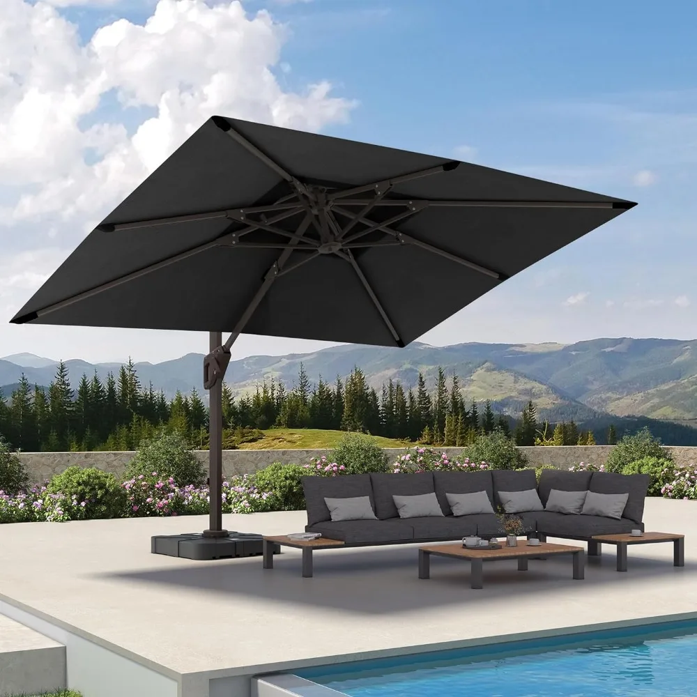 9' X 12' Cantilever Patio 360°Rotation Outdoor Umbrella, Double Top Large Sun Shade Umbrella for Garden Deck Pool Backyard Patio