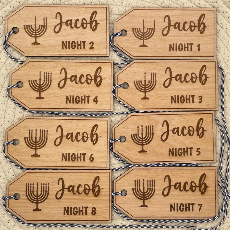 Personalised Name 8 Nights of Hanukkah Wooden Menorah Gift Tags  Happy Chanukah Judaica Jewish Holiday Decoration Hanukkah Gift