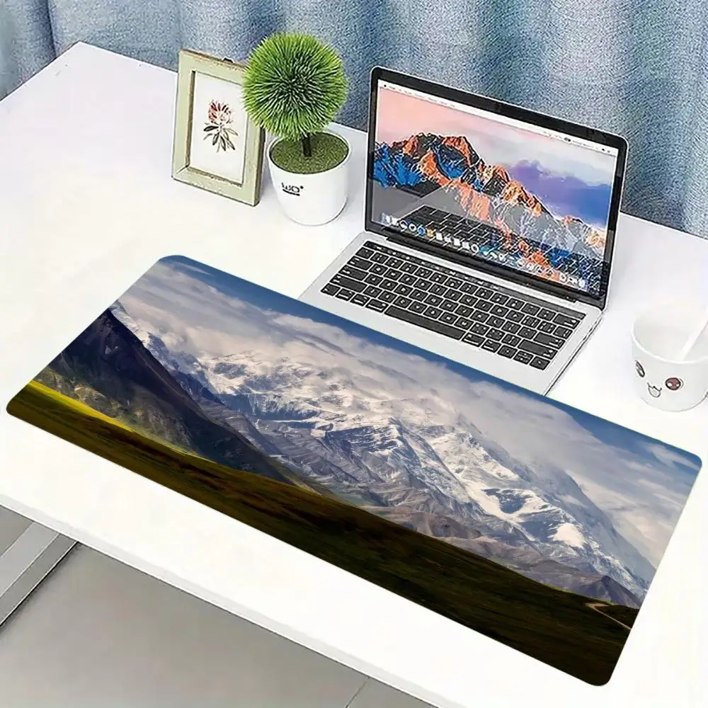 Nature Snow Mountain Landscape Large Extended Gaming MousePad Non Slip Desk Surface Scenic Print For Gaming And Office Workspace