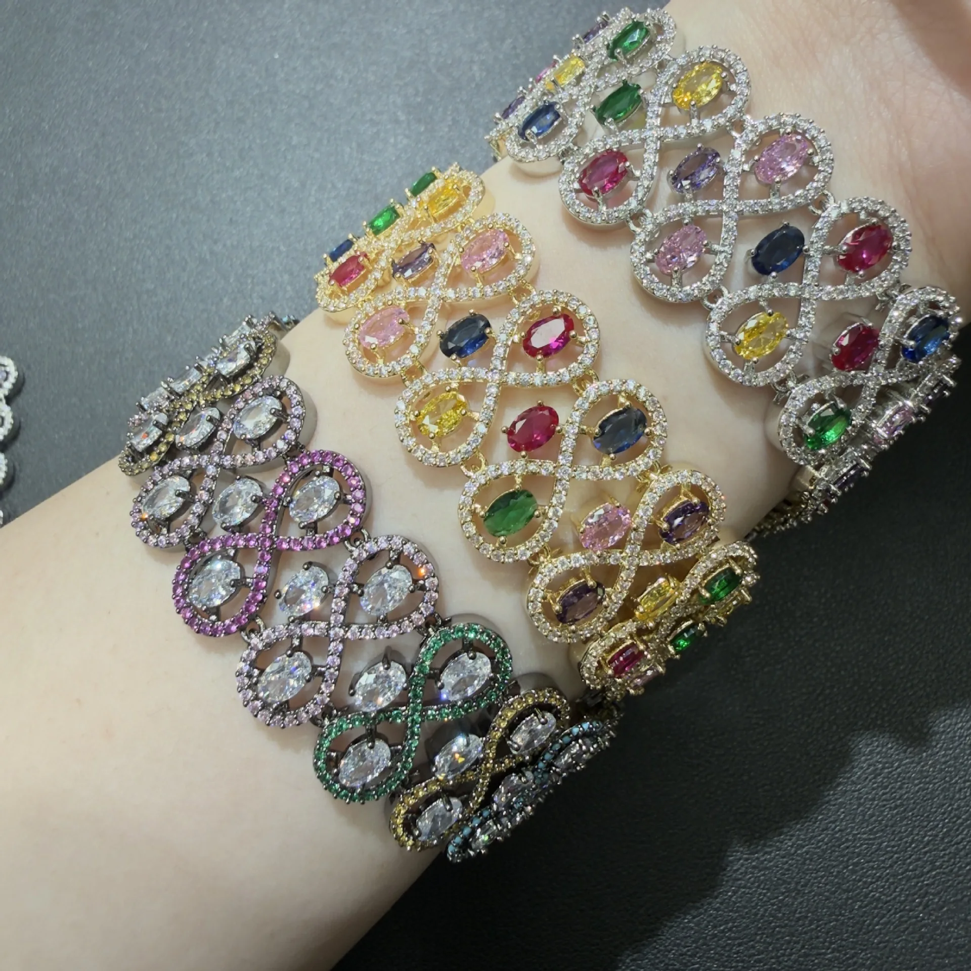 gorgeous cubic zirconia bracelet for women shiny luxury jewelry gala event dinner party wedding silver gold color multicolor