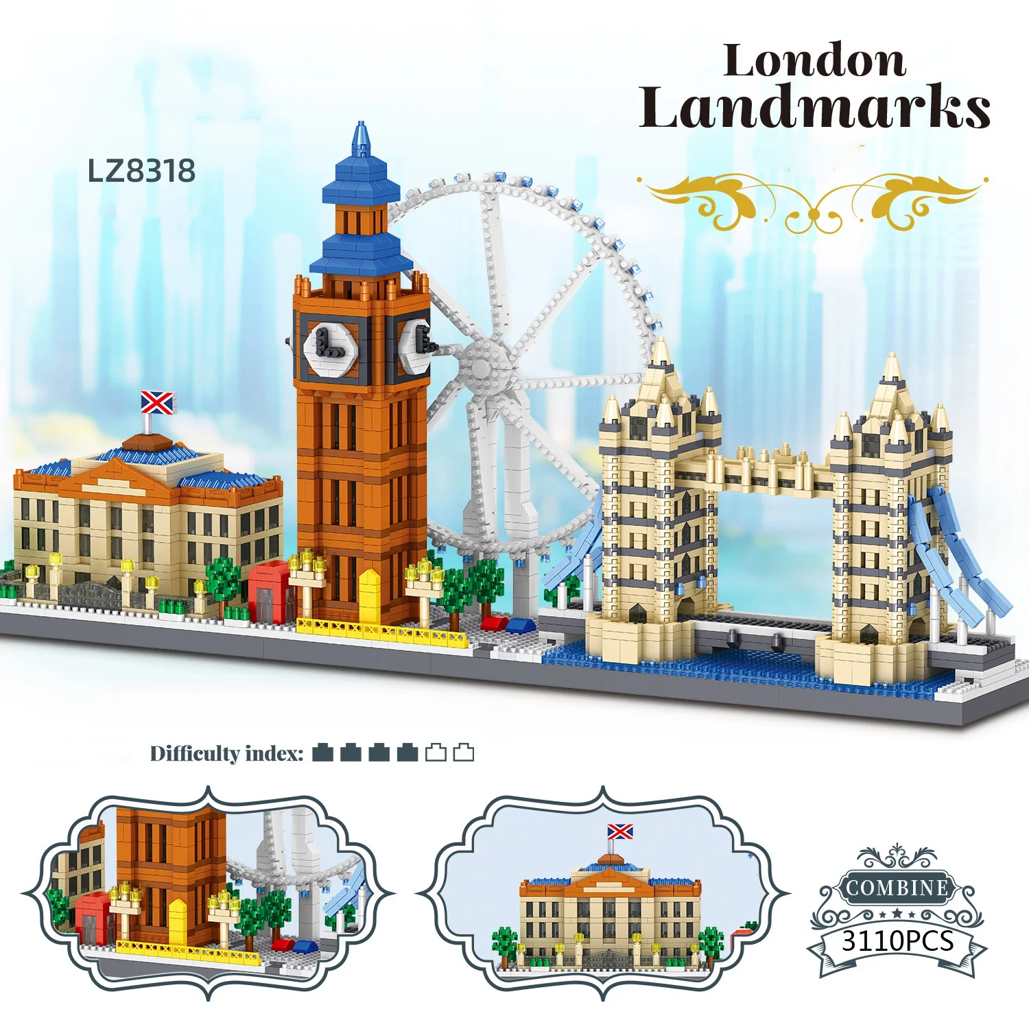 

Англия Лондон Skyline Landmark Архитектура Микро Алмазный Блок Биг Бен Башня Мост Нанокирпич Креативные Кирпичи Игрушки Для Подарков