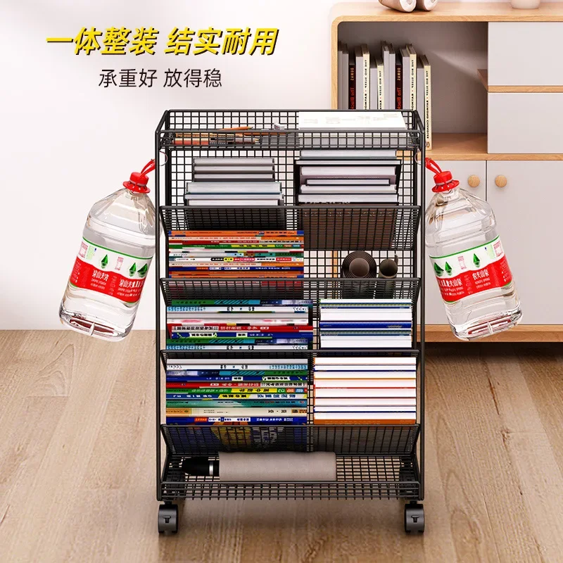 Small Bookshelf Next To The Desk Floor Shelf Desk Side Shelf with Movable Wheeled Book Storage Bookcase Room Storage Bookshelf